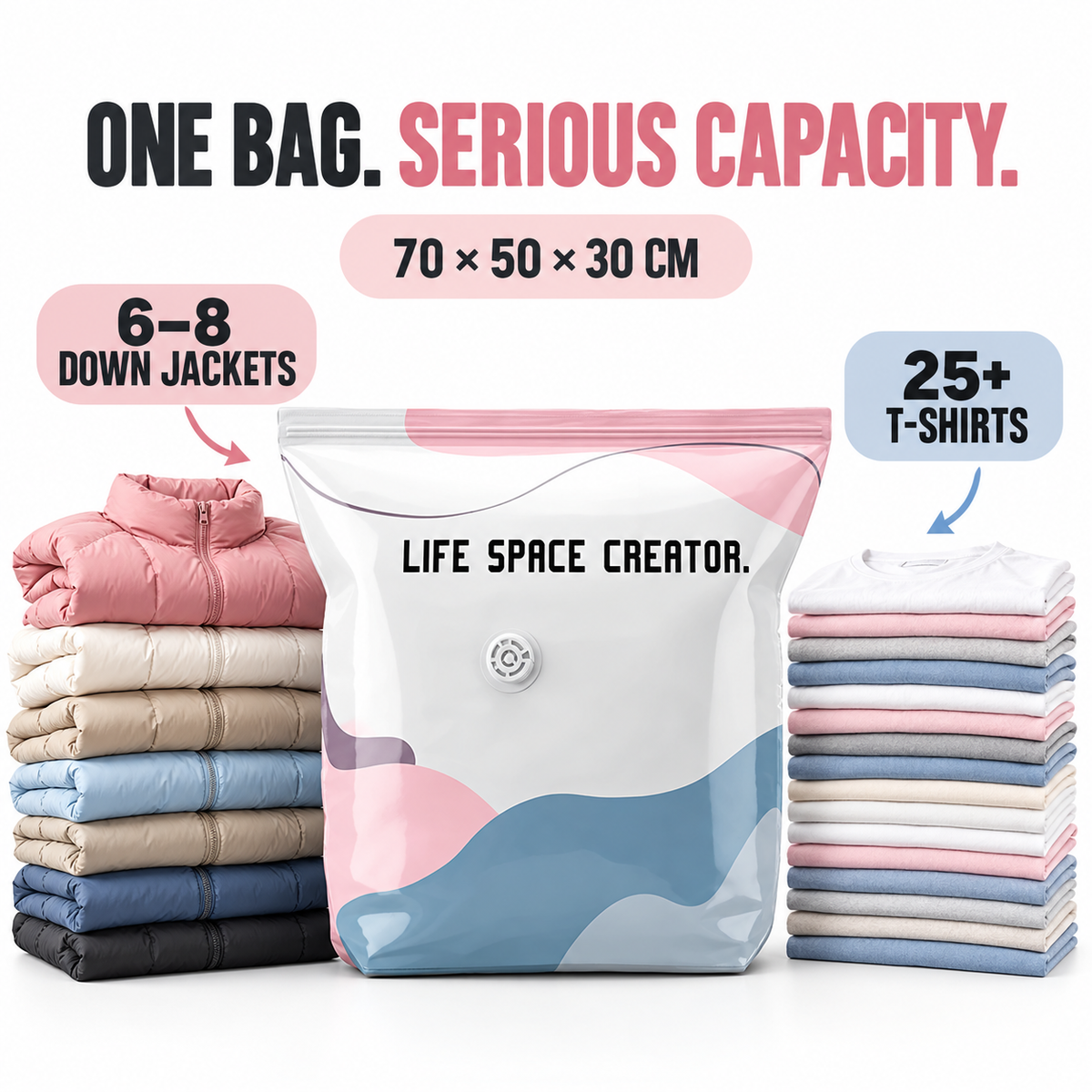 No-Pump Vacuum Storage Bags — Save Up to 80% Space