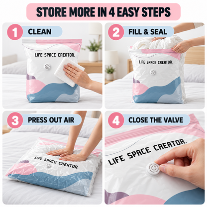 No-Pump Vacuum Storage Bags — Save Up to 80% Space