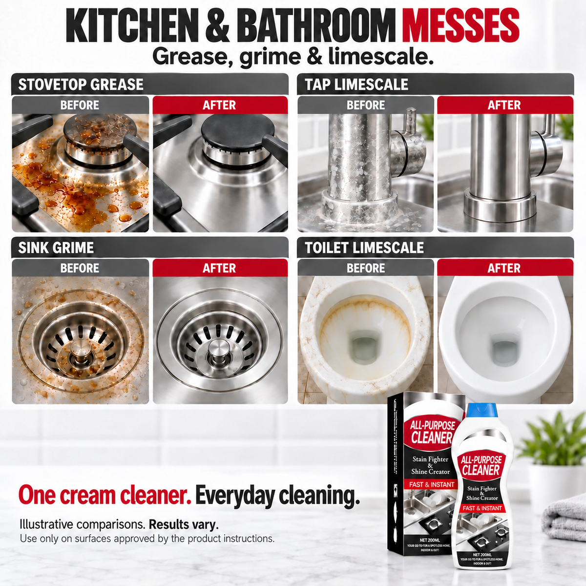 All-Purpose Cleaning Cream for Grease, Grime & Limescale — 200 mL