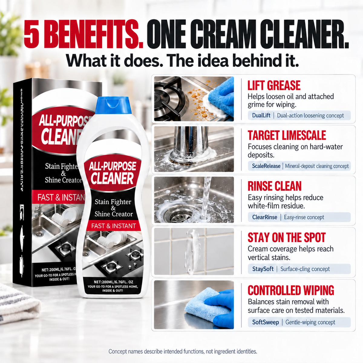 All-Purpose Cleaning Cream for Grease, Grime & Limescale — 200 mL